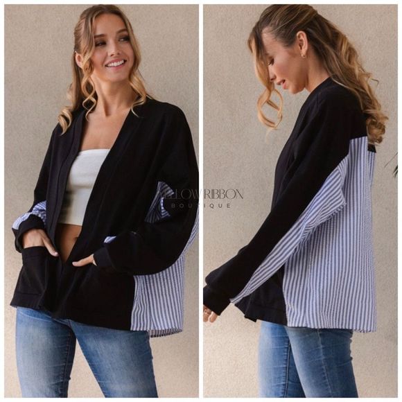 NEW Stripe Contrast Open Cardigan - Picture 2 of 5